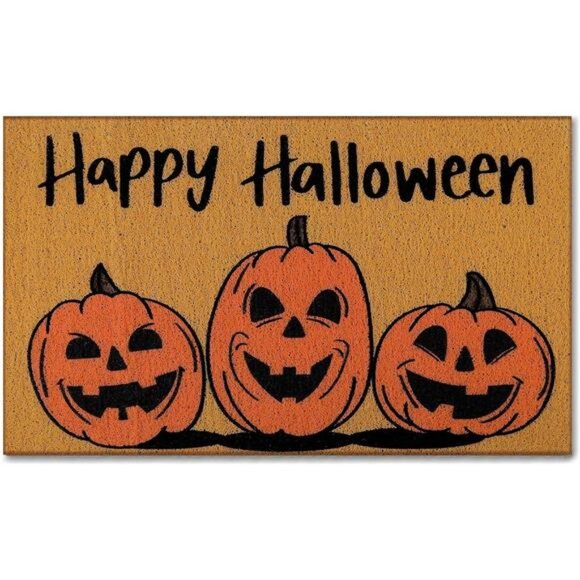 Halloween Coir Doormat Spooky Pumpkin Front Door Mat 29x17 Inch Jack O Lanterns - Picture 1 of 7